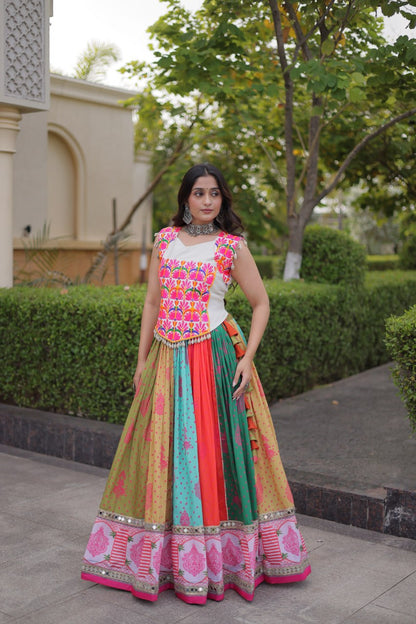 RangBhoomi Cotton Mirror-Lace Lehenga Set — Full-Stitched Festive Navratri Outfit