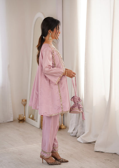 Ready-to-Wear Kurti and Pant Set with Decorative Drawstring Bag - Mirror Embroidered Collection 2026