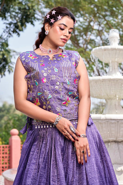 RangBhoomi Exquisite Wedding Lehenga Choli Set in Pure Gold Crush Fabric with Heavy Embroidery and Thread Work
