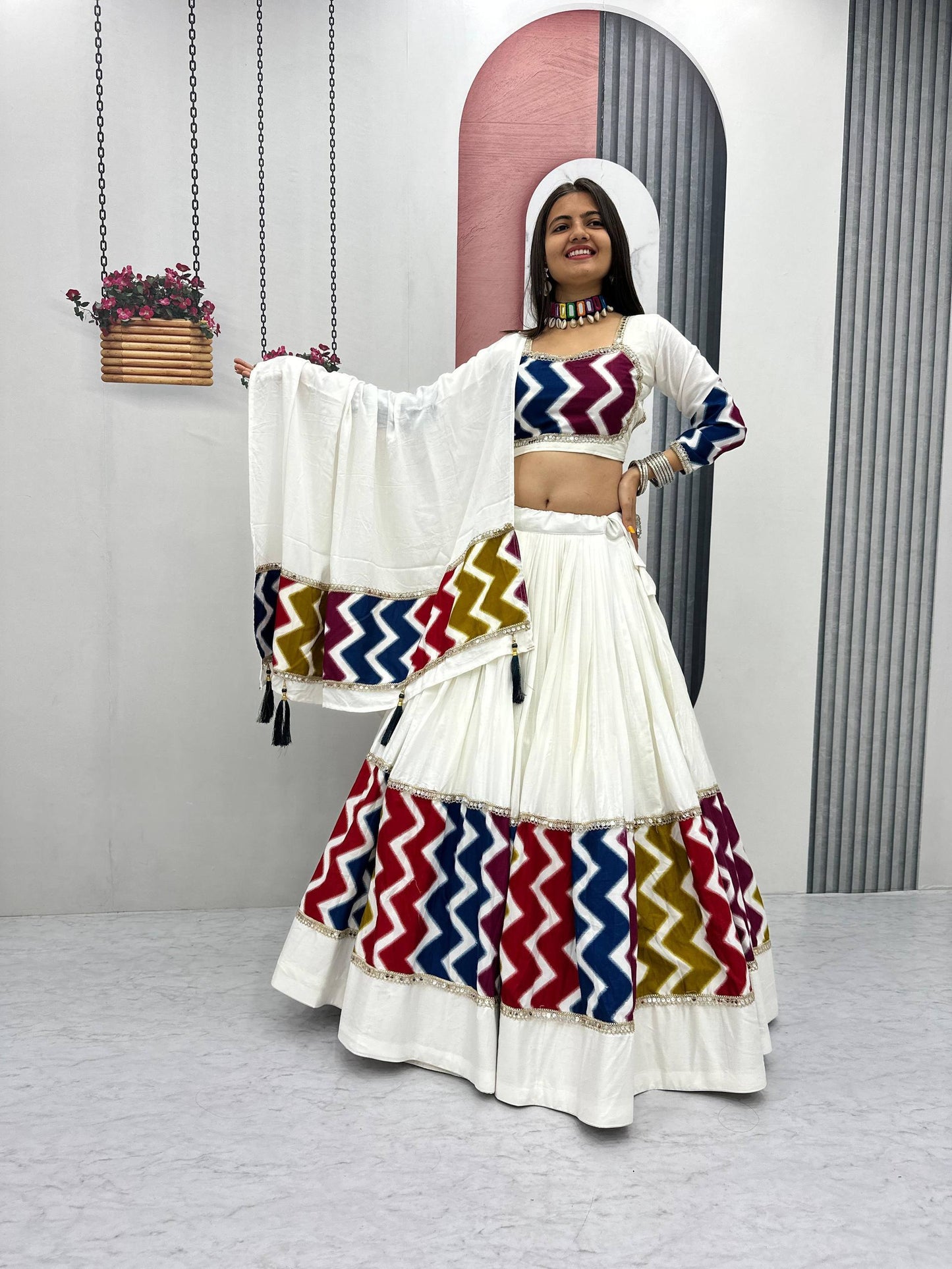 Navratri Special Pure Cotton Lehenga Choli Set with 6-Meter Flair, Fully Stitched Comfort Fit