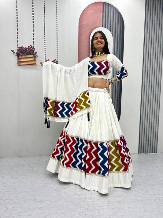 Navratri Special Pure Cotton Lehenga Choli Set with 6-Meter Flair, Fully Stitched Comfort Fit