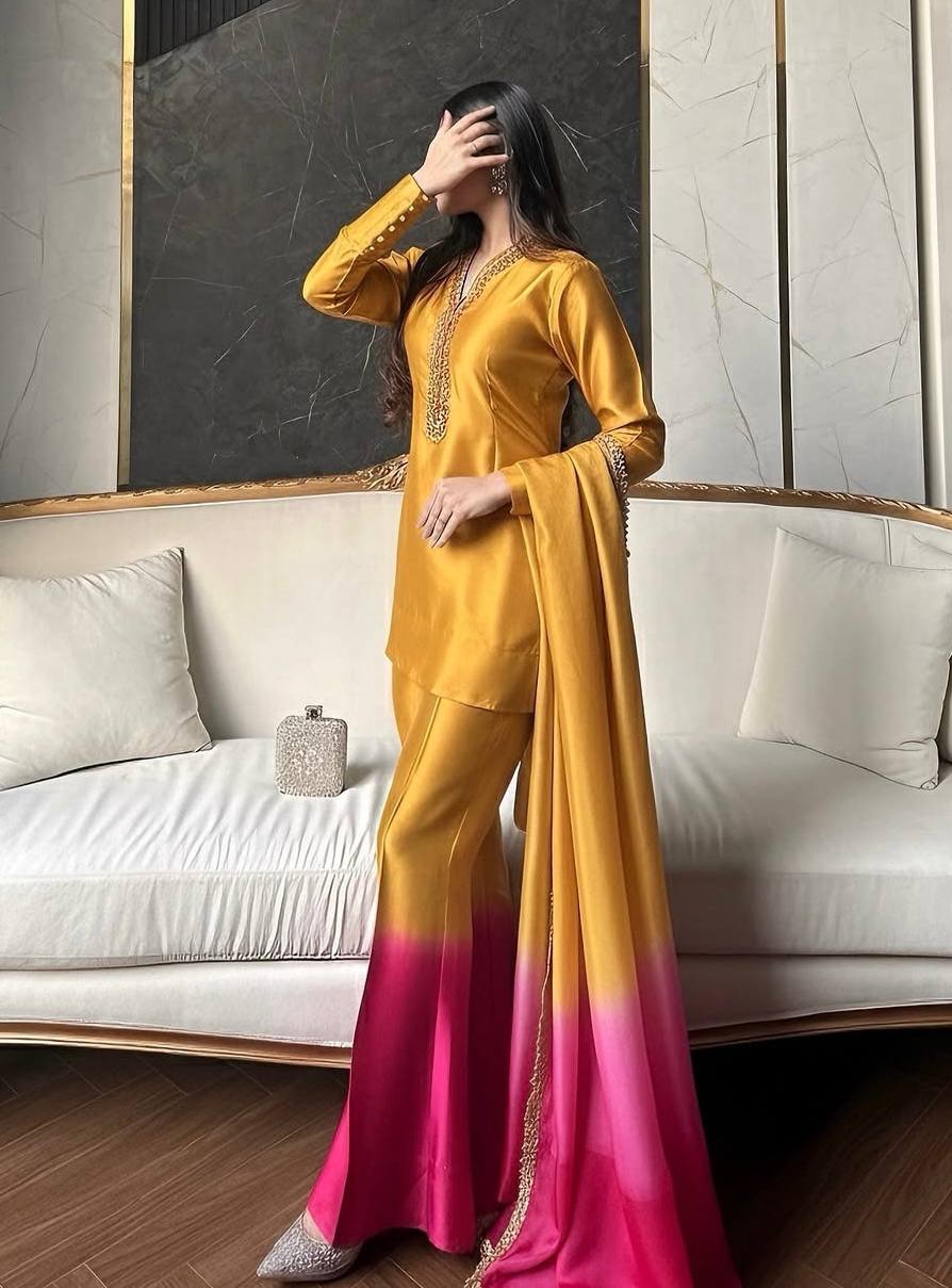 Launching New Designer Party Wear Look Pure Roman Glass Top & Elegant Palazzo with Dupatta Set