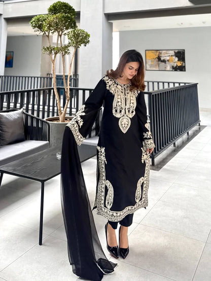 Elegant Designer Party Wear Set with Pure Soft Nylon Organza Silk Top, Palazzo Pants & Dupatta