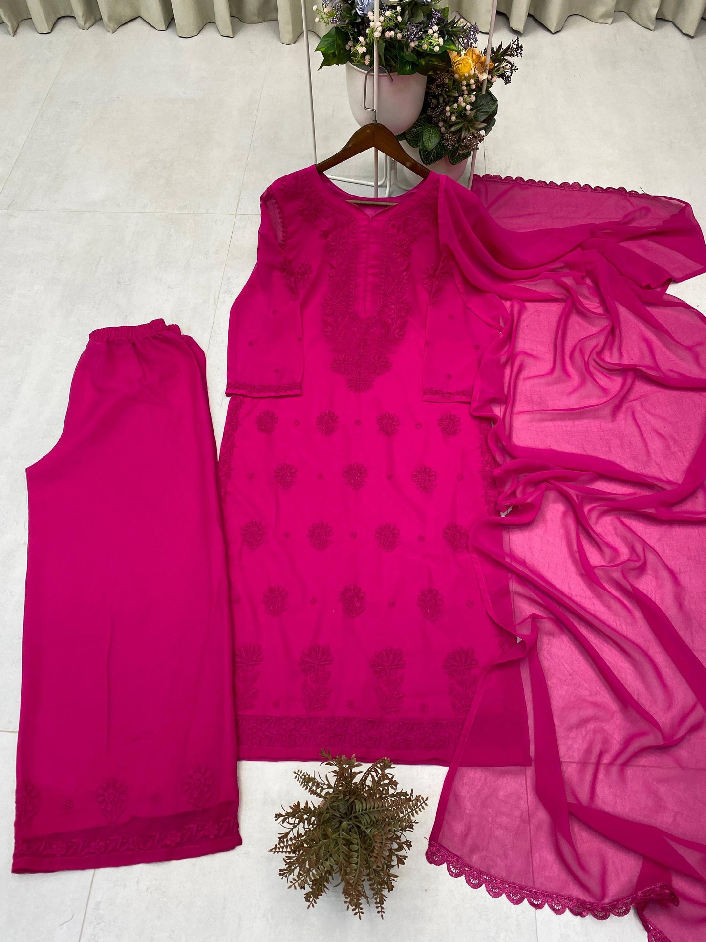 Exclusive Designer Faux Georgette Embroidered Suit with Matching Dupatta