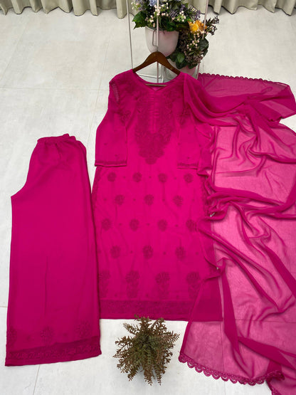 Exclusive Designer Faux Georgette Embroidered Suit with Matching Dupatta