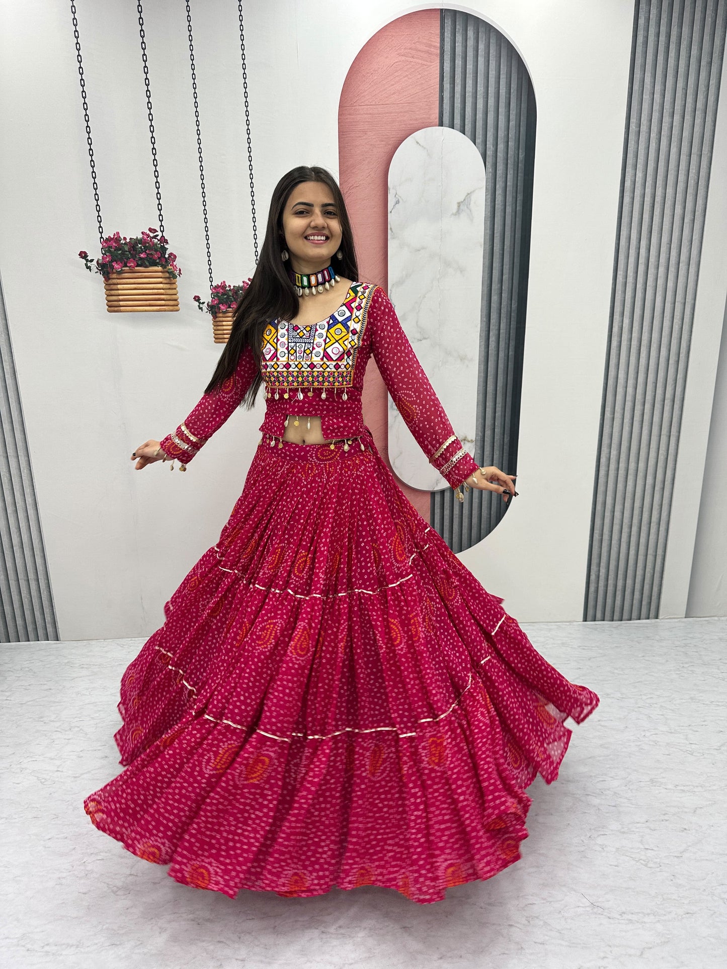 Exclusive 9-Meter Flair Navratri Special Lehenga Choli by RangBhoomi – Pure Fox Georgette with Elegant Thread Embroidery