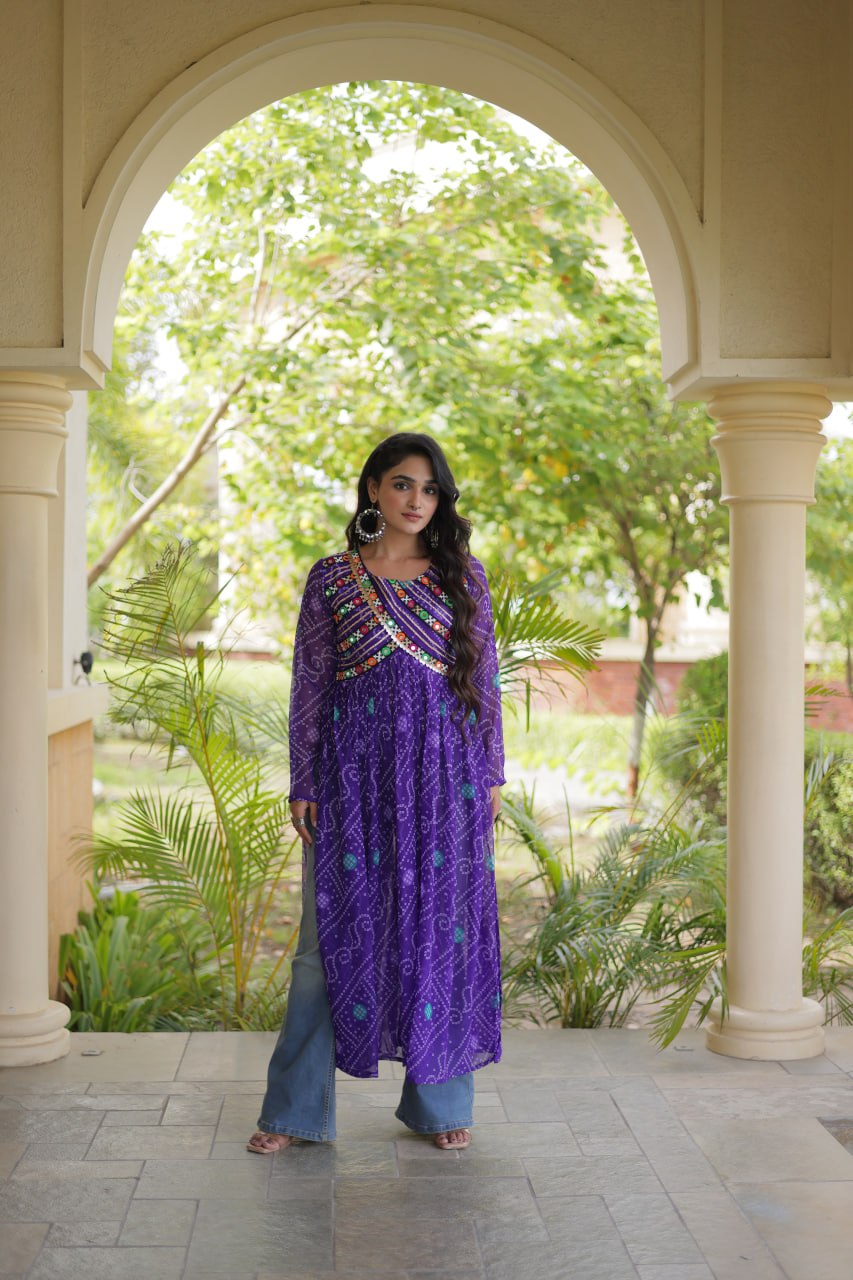 RangBhoomi Bandhani Faux Georgette Kutchi Patchwork Kurti — Navratri 2026