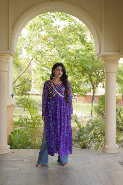 RangBhoomi Bandhani Faux Georgette Kutchi Patchwork Kurti — Navratri 2026
