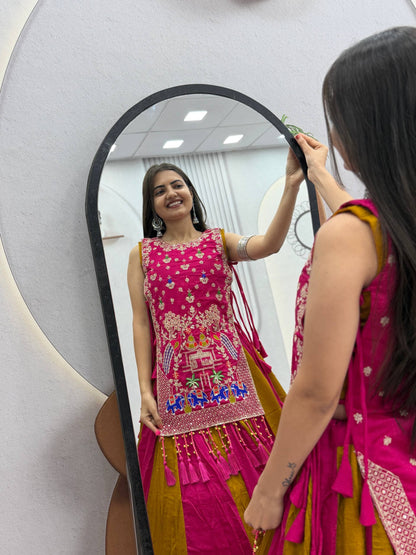 RangBhoomi Navratri Special Vichitra Silk Lengha Choli – Fully Stitched with Heavy Thread & Sequence Work