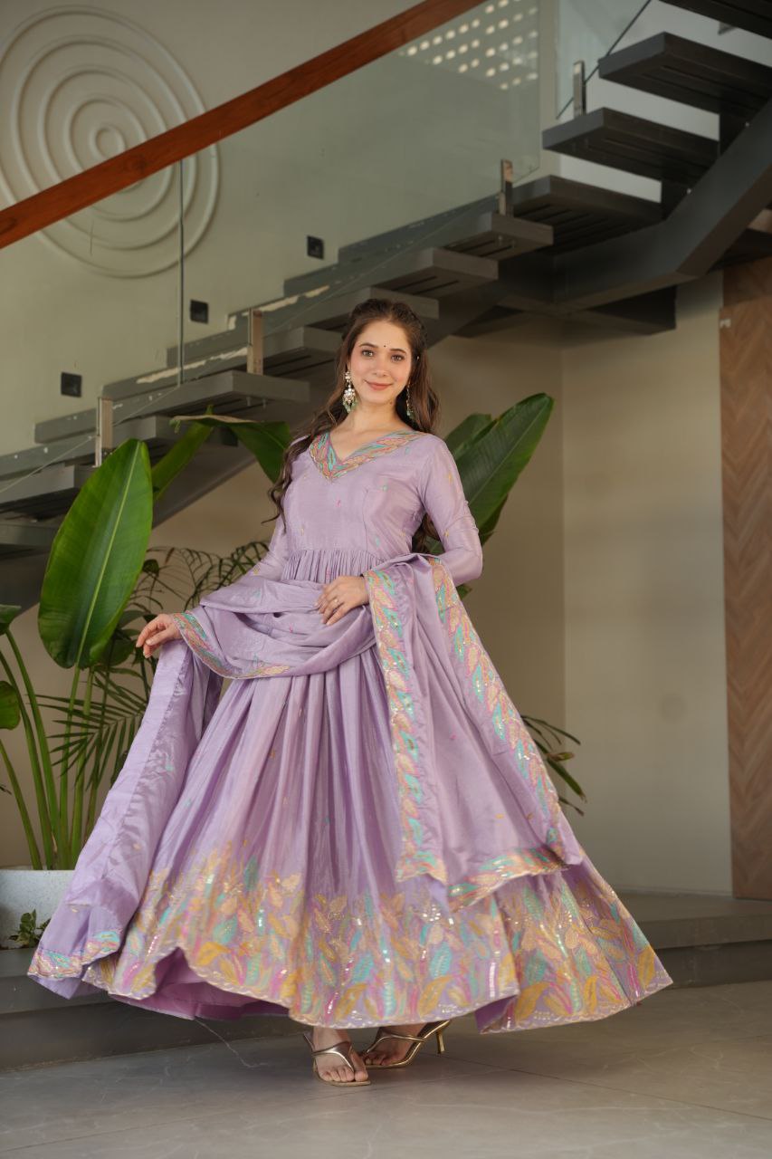 Embroidered Grace Gown & Dupatta – Luxe Fusion Wear for Modern Elegance