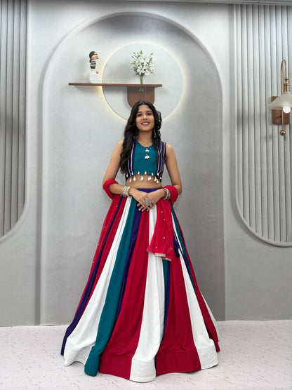 RangBhoomi Navratri Special Vintage Lehenga Choli with Dupatta — Pure Cotton, Hand Mirror & Thread Work