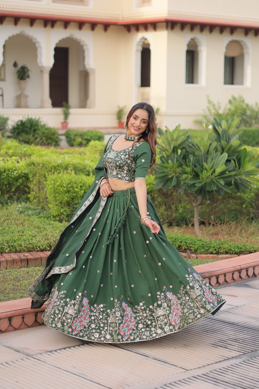 RangBhoomi Premium Vichitra Silk Lehenga Choli Set 2026 with Embroidered Sequins, Zari & Thread Work