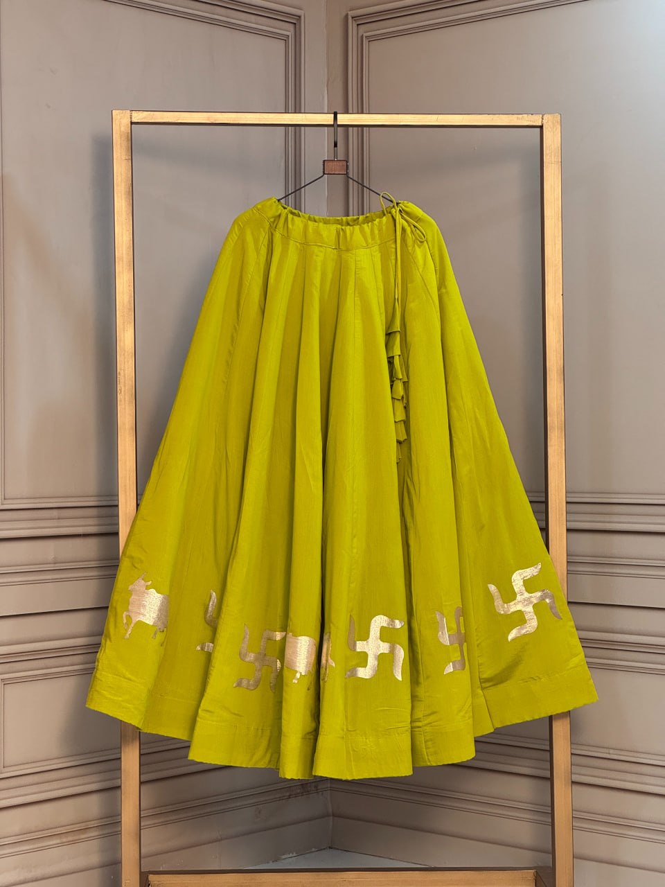RangBhoomi Navratri Traditional Roman Fabric Lehenga - Full Stitched Festive Skirt