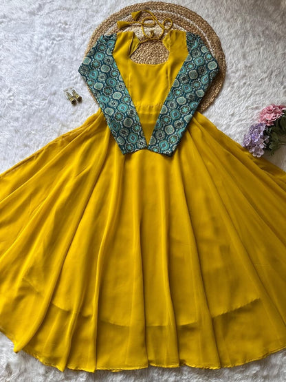 RangBhoomi Elegant 2-Color Anarkali Gown with Heavy Georgette and Pure Micro Cotton Inner – Multiple Sizes Available
