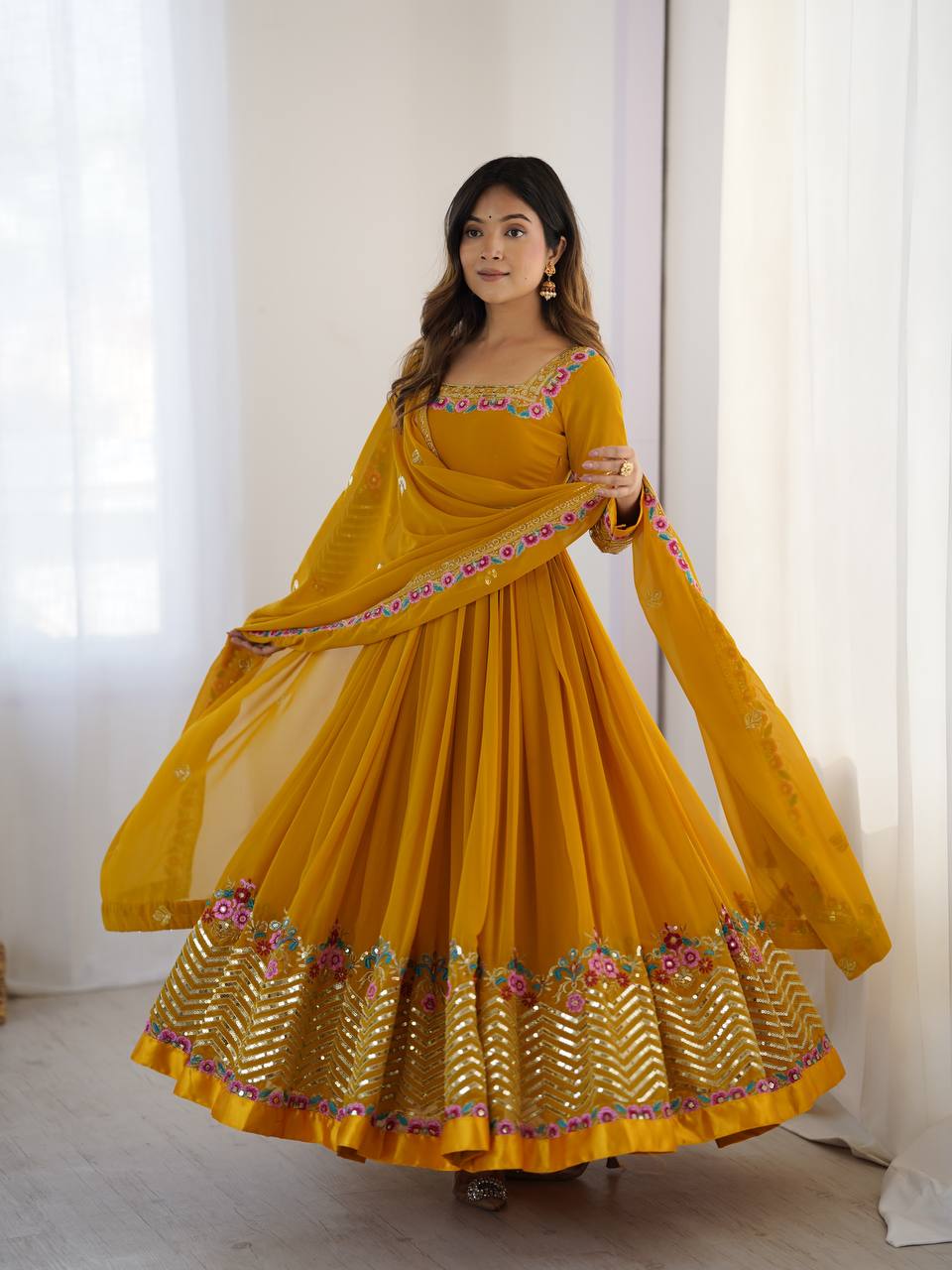 RangBhoomi Heavy Designer Party Gown with Embroidered Dupatta