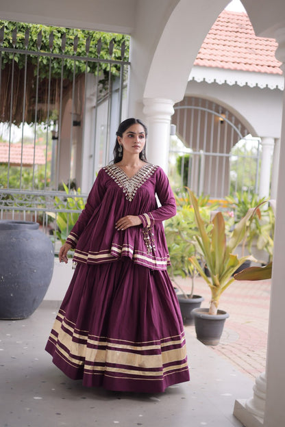 RangBhoomi Navratri Kora Cotton Full-Stitched Lehenga & Blouse Set with Mirror and Gota Work