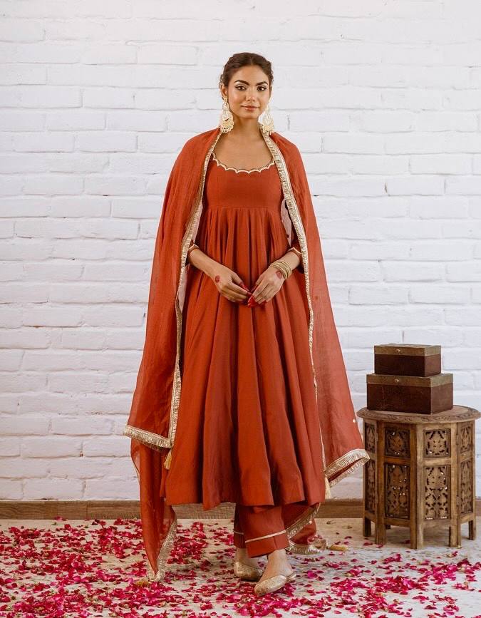 Elegant Anarkali Evening Gown with Beaded Detailing, Full Sleeves, and Vichitra Silk Fabric - Includes Bottom and Dupatta