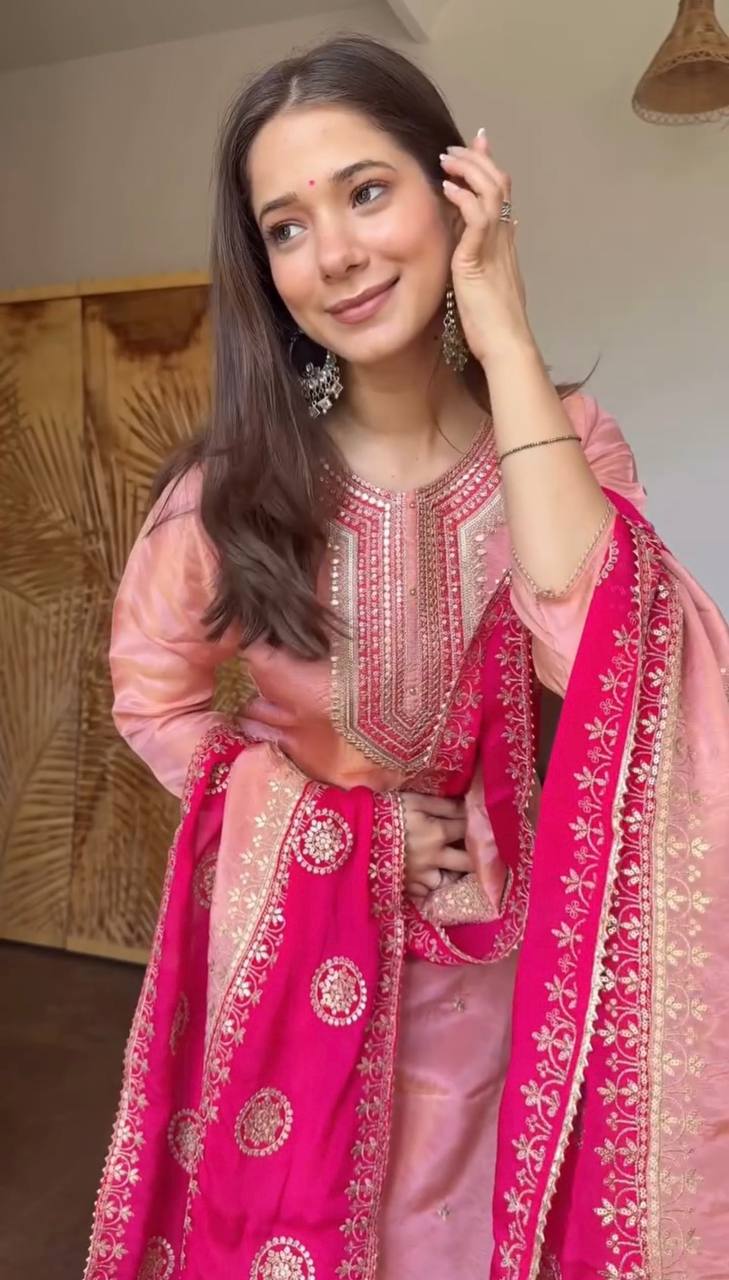 Women's Ethnic Wear: Elegant Embroidered Fendy Silk Suit Set with Dupatta, Fully Stitched and Ready to Wear
