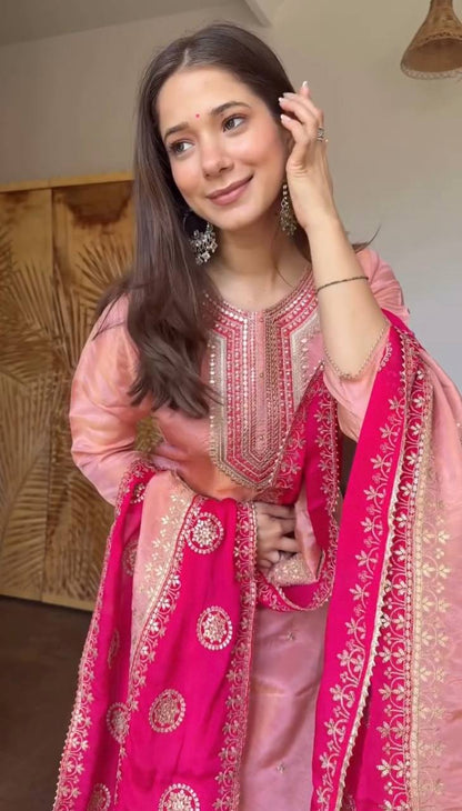 Women's Ethnic Wear: Elegant Embroidered Fendy Silk Suit Set with Dupatta, Fully Stitched and Ready to Wear