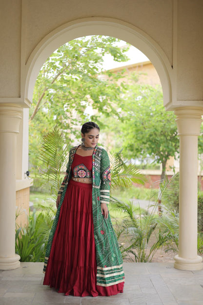 RangBhoomi Navratri 2026 Rayon Lehenga Set with Bandhani Shrug — Full-Stitched Festive Ensemble