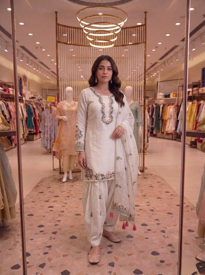 Exclusive Designer Party Wear Pure Fendi Silk Top with Farshi Palazzo and Elegant Dupatta Set