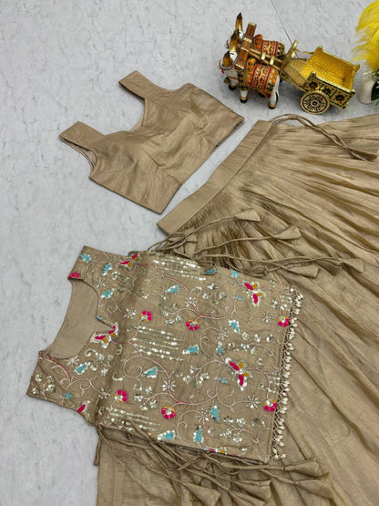 RangBhoomi Exquisite Wedding Lehenga Choli Set in Pure Gold Crush Fabric with Heavy Embroidery and Thread Work
