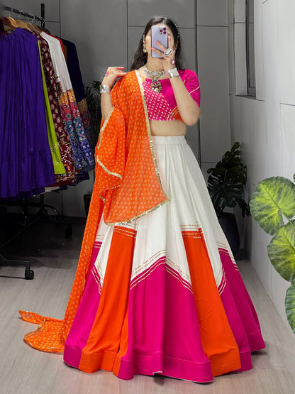 Exotic Multicolor Cultural Chaniya Choli Set in Vibrant Fanta and Punch Pink Pure Rayon Cotton