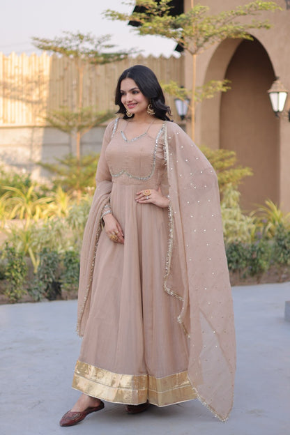 RangBhoomi Silver Mirror Lace Gown with Dupatta - Elegant Occasion Wear