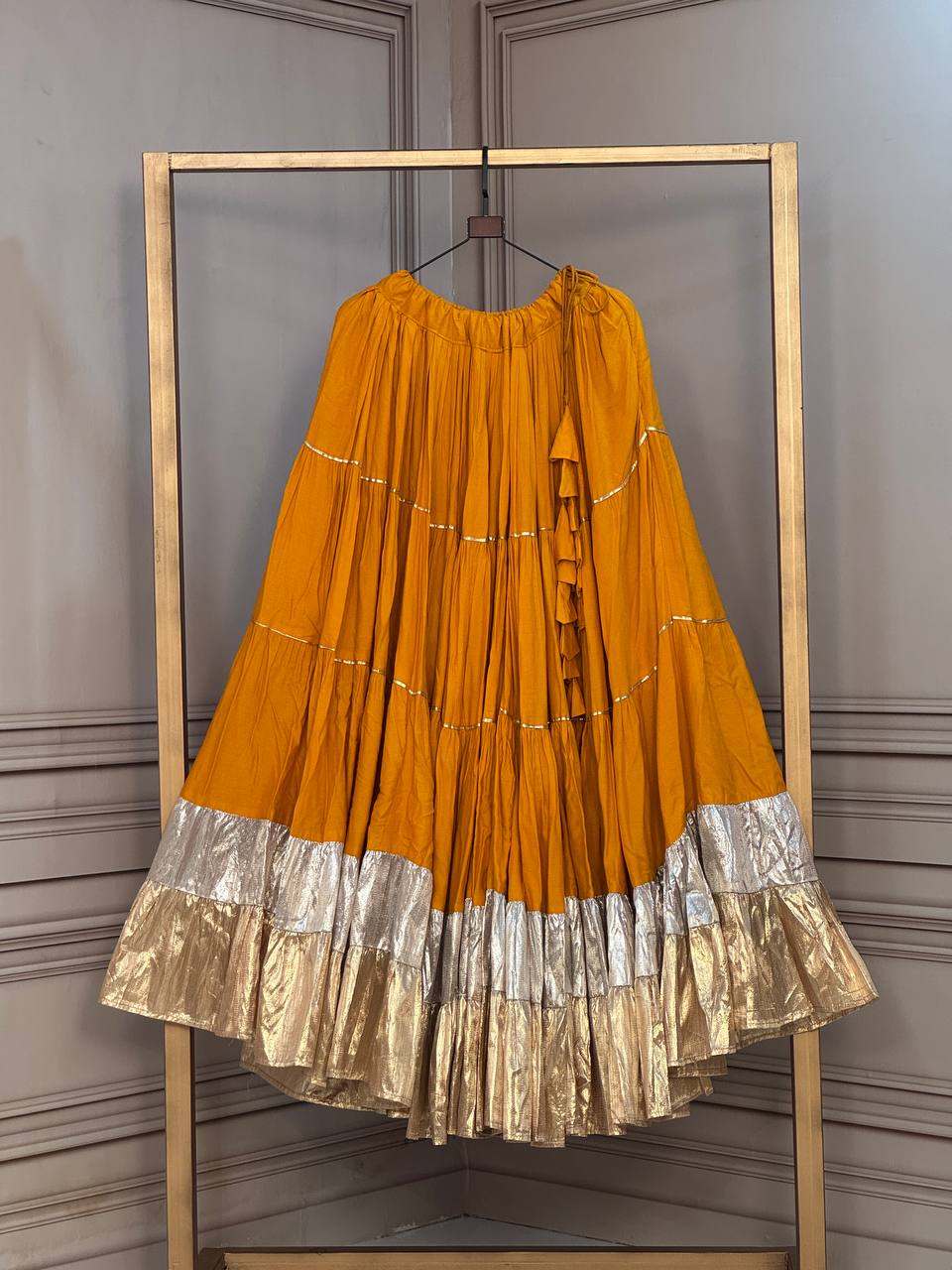 RangBhoomi Navratri 2026 Full-Stitched Rayon & Lampi Lace Lehenga — 12m Flair, Cotton Inner