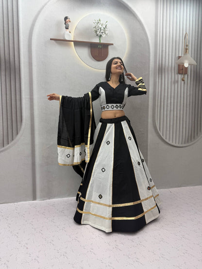 RangBhoomi Navratri Mirror-Work Roman Silk Lehenga Choli - 6+ Meter Flair