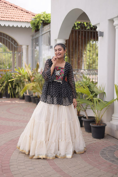 RangBhoomi Navratri Lehenga Choli Set — Kora Cotton Frill with Laheriya Print