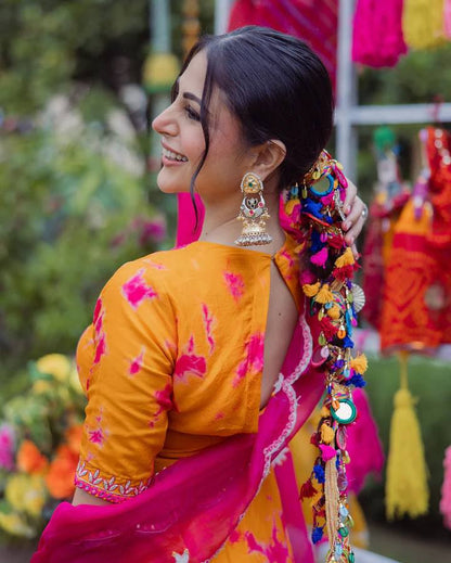 Elegant printed top with palazzo pants and dupatta set