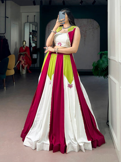 RangBhoomi Navratri 2026: Elegant Pure Rayon Lehenga Set with Koti & Embellishments