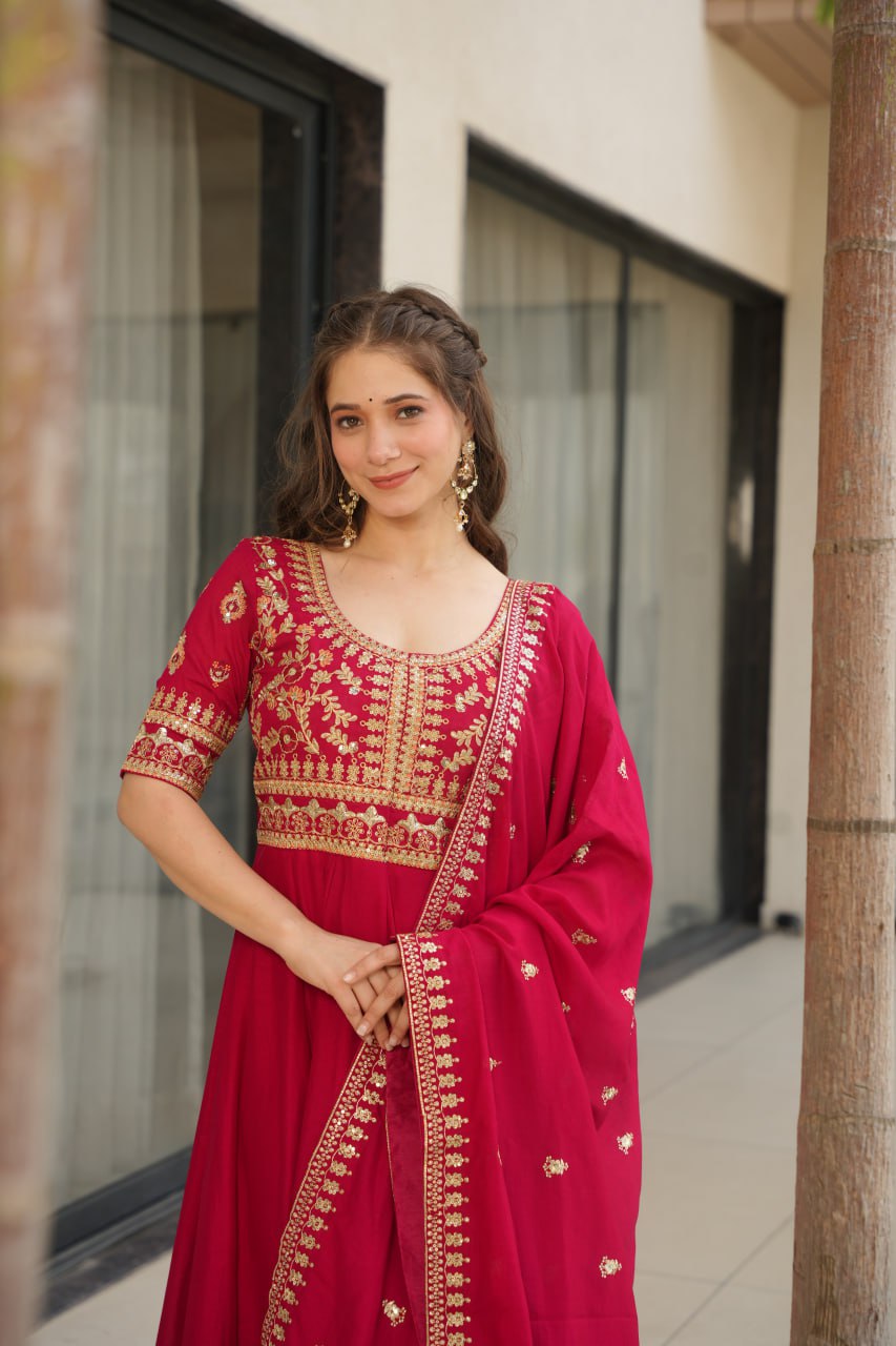 Exquisite Vichitra Silk Embroidered Gown