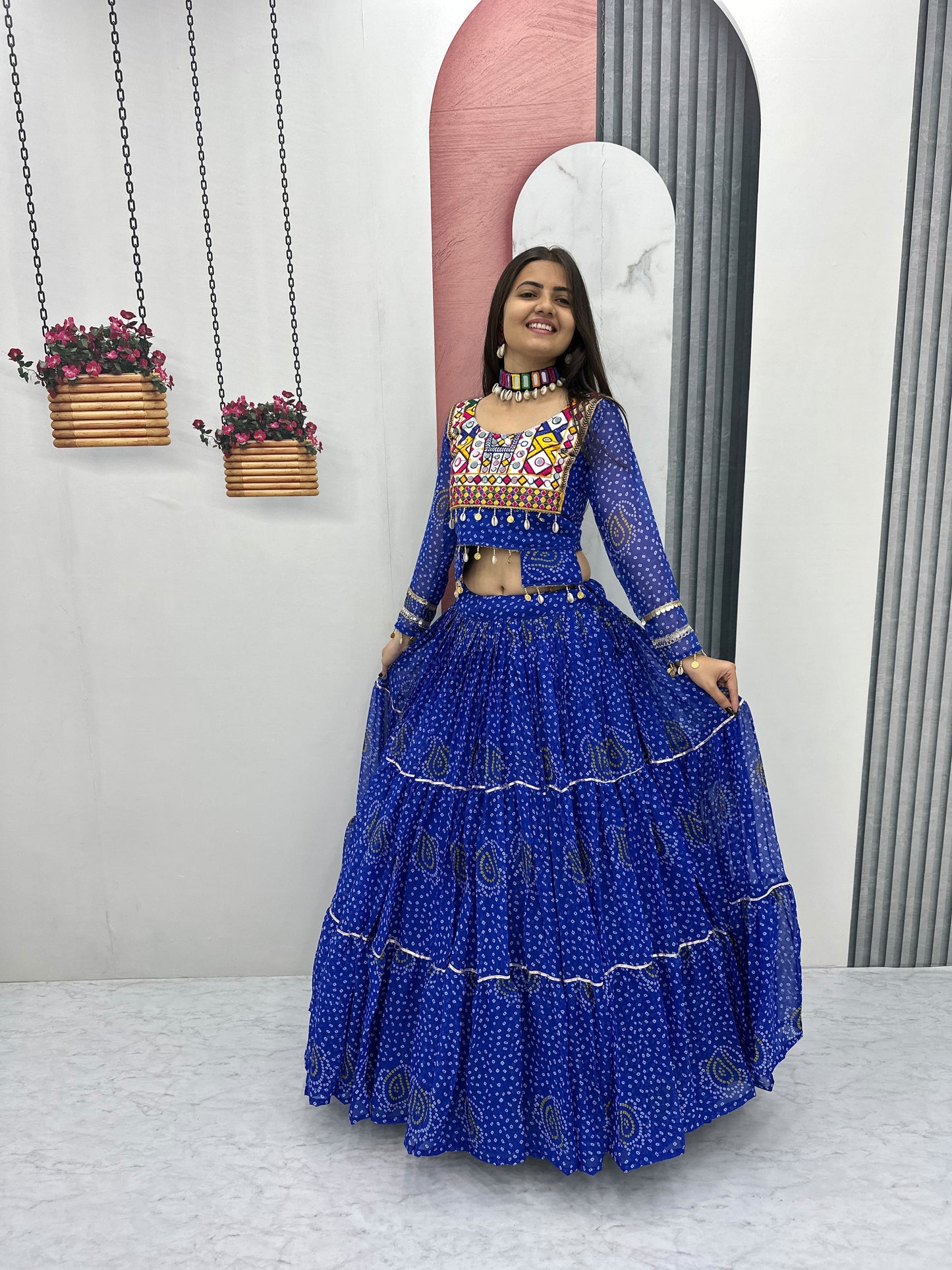 Exclusive 9-Meter Flair Navratri Special Lehenga Choli by RangBhoomi – Pure Fox Georgette with Elegant Thread Embroidery
