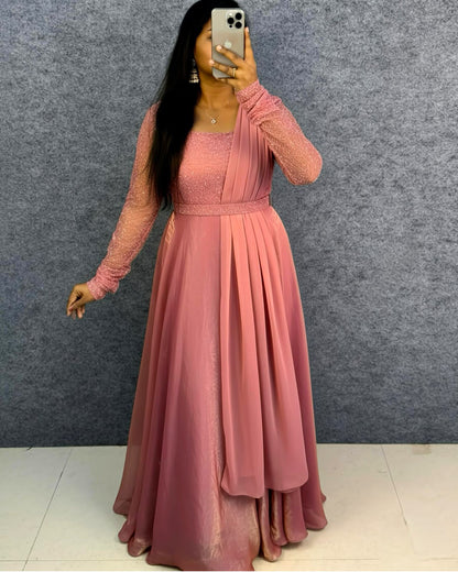 Exclusive Party Wear Draping Style Gown Outfit