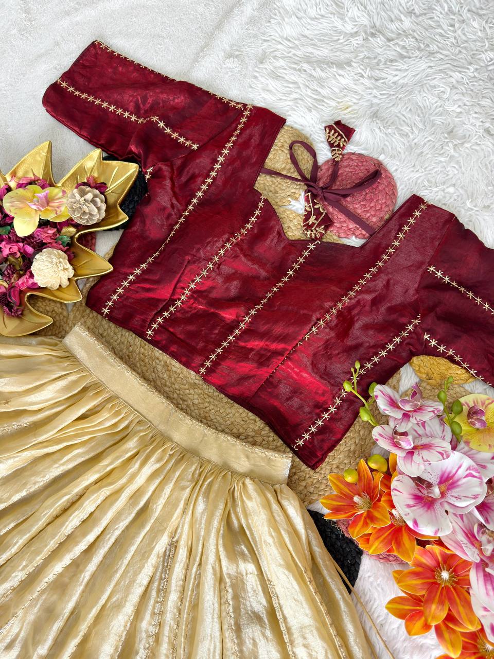 Fully Stitched Space Silk Lehenga Set with Sequins Embroidery — L/XL