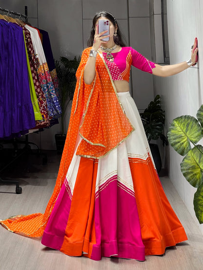 Exotic Multicolor Cultural Chaniya Choli Set in Vibrant Fanta and Punch Pink Pure Rayon Cotton