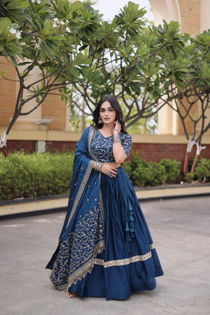 RangBhoomi Glory Satin Embroidered Lehenga Choli Set - Full-Stitched Lehenga with Designer Dupatta
