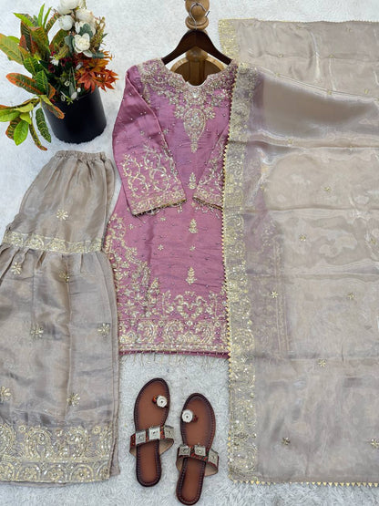 RangBhoomi Exclusive Designer Partywear Set – Pure Heavy GMY Silk with Elaborate Embroidery and Sequins