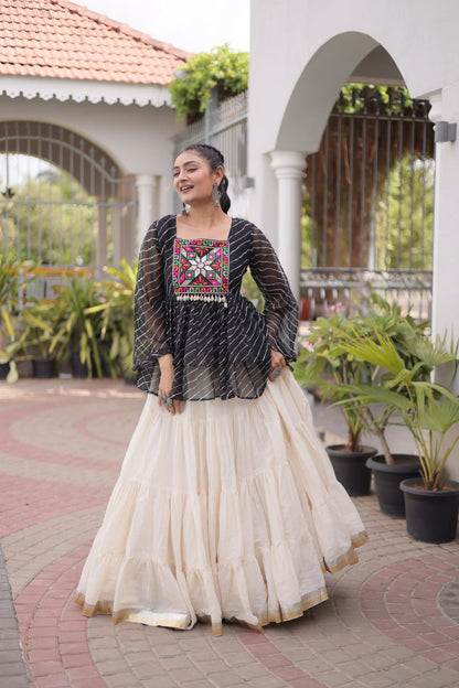 RangBhoomi Navratri Lehenga Choli Set — Kora Cotton Frill with Laheriya Print