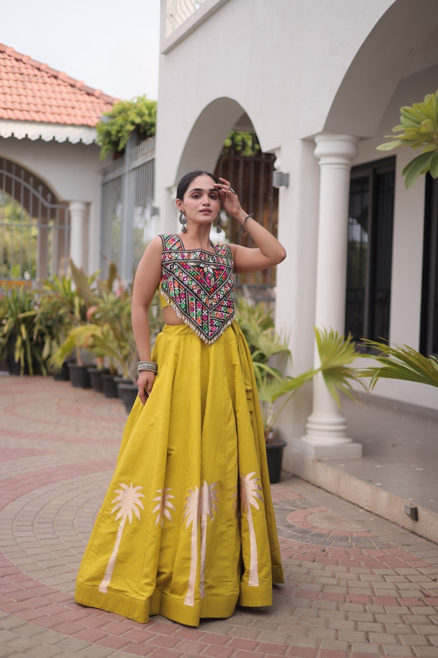 RangBhoomi Navratri Lehenga Choli Collection 2026 — Roman Fabric with Kutchi Embroidery