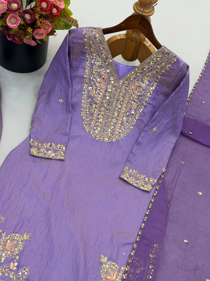 RangBhoomi Designer Ronald Silk Heavy Embroidery Sequence Work Top-Bottom and Dupatta Set — Fully Stitched Ready to Wear