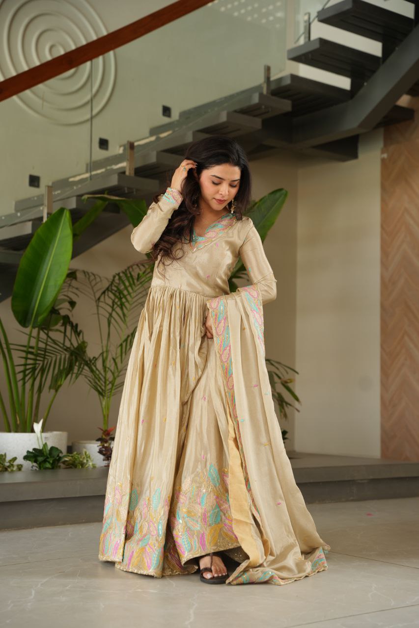 Embroidered Grace Gown & Dupatta – Luxe Fusion Wear for Modern Elegance