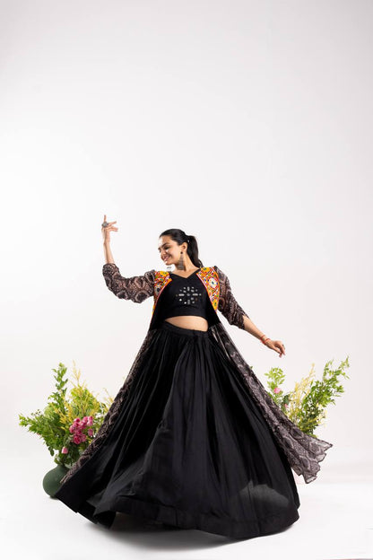 RangBhoomi Stunning Navratri Lehenga Choli with Shrug — Mirror & Gamthi Work