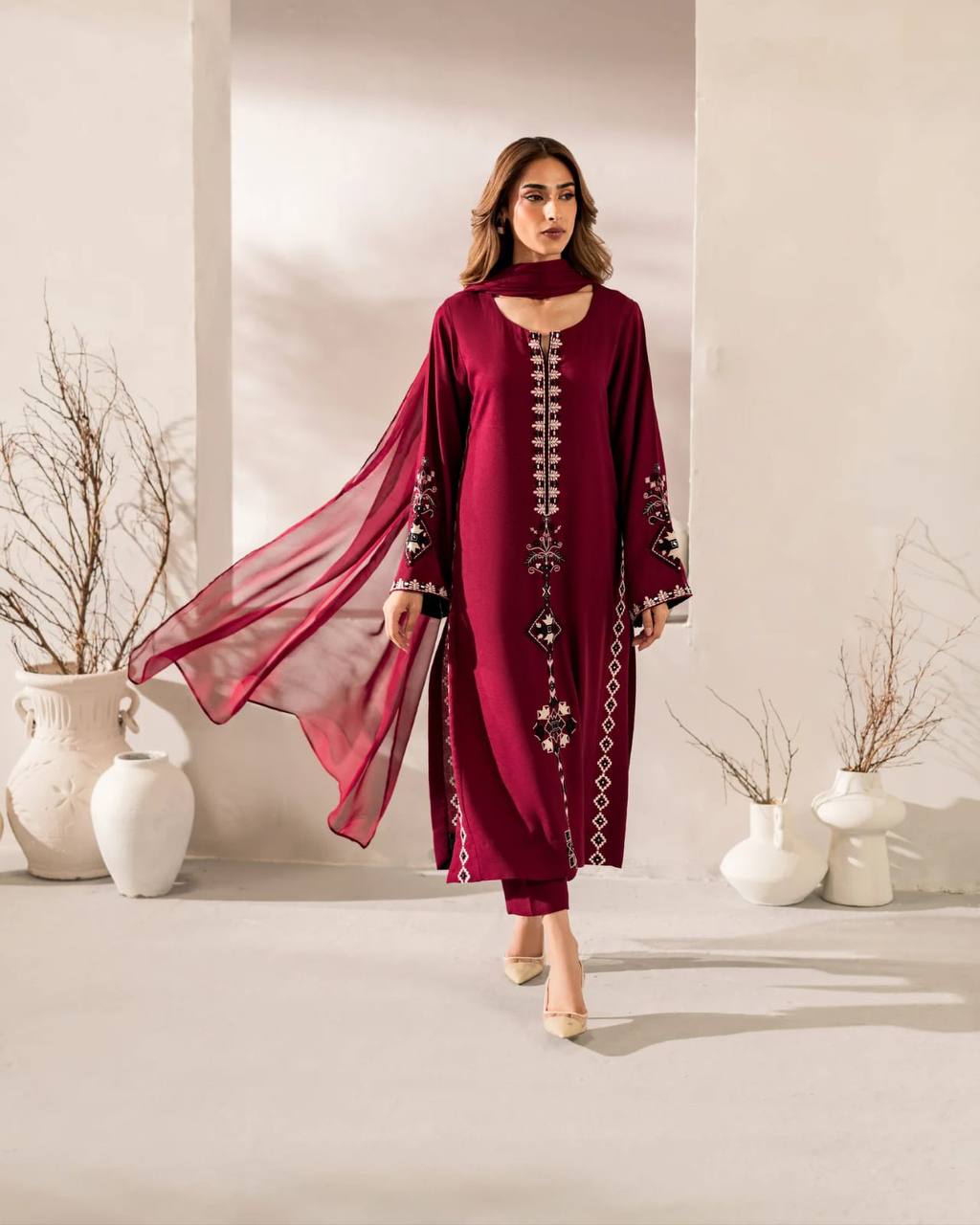 RangBhoomi Festival Special 3-Piece Chanderi Silk Set with Chinon Dupatta - Embroidered Elegance
