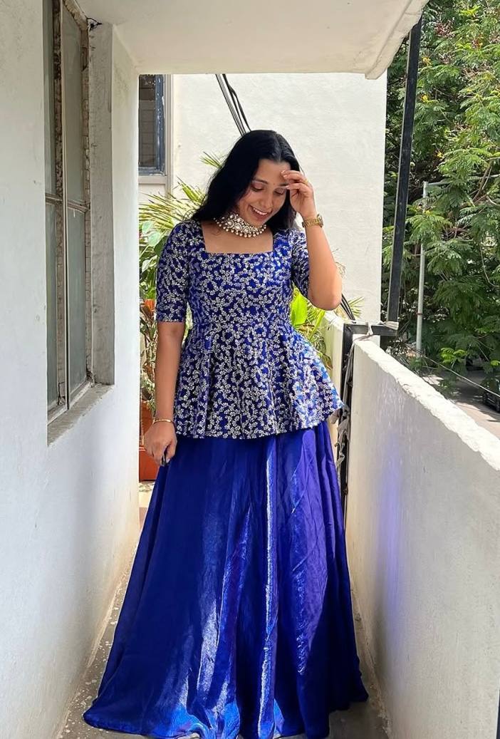 RangBhoomi Sequined Peplum Lehenga Choli – Full Stitched Festive Set
