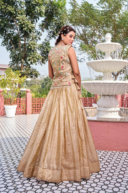 RangBhoomi Exquisite Wedding Lehenga Choli Set in Pure Gold Crush Fabric with Heavy Embroidery and Thread Work