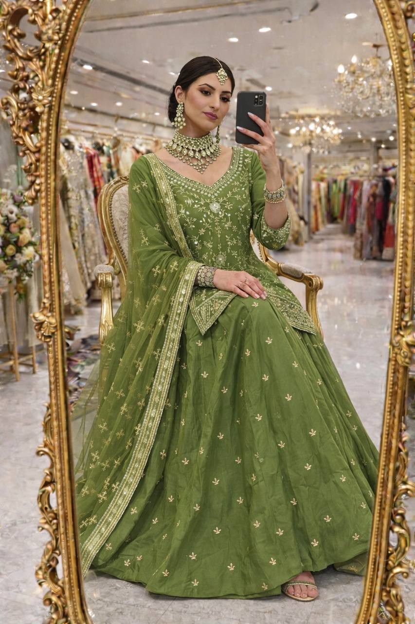 Exclusive Designer Party Wear Collection - Elegant Full-Stitched Shimmer Silk Lehenga Ensemble