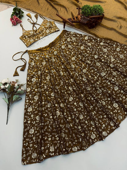 Elegant 3mm Embroidered Sequence Lehenga Three-Piece Set — RangBhoomi
